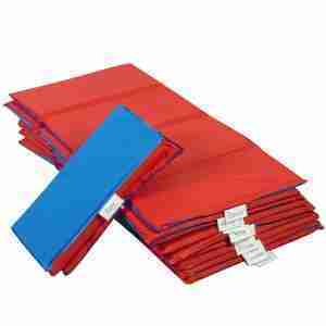 Angels Rest Nap Mat - 1" Red/Blue 4 Section Folding Mat - 10 Pack