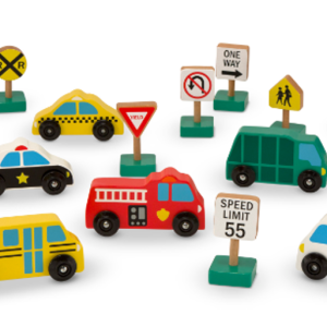 5-piece wooden set of vehicles and signs