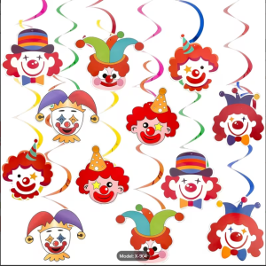 Clown hanging decorations for kids parties, colorful clown swirl decorations for classroom and carnival themed events
