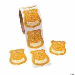 Police badge name tag stickers for kids, gold police badge labels for classroom rewards, pretend play, and community helper activities