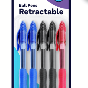 Grip Retractable Pens - Choice of Color - Black, Red, Blue (2-Pack) and Assorted Colors (5-Pack) - Smooth Writing Experience